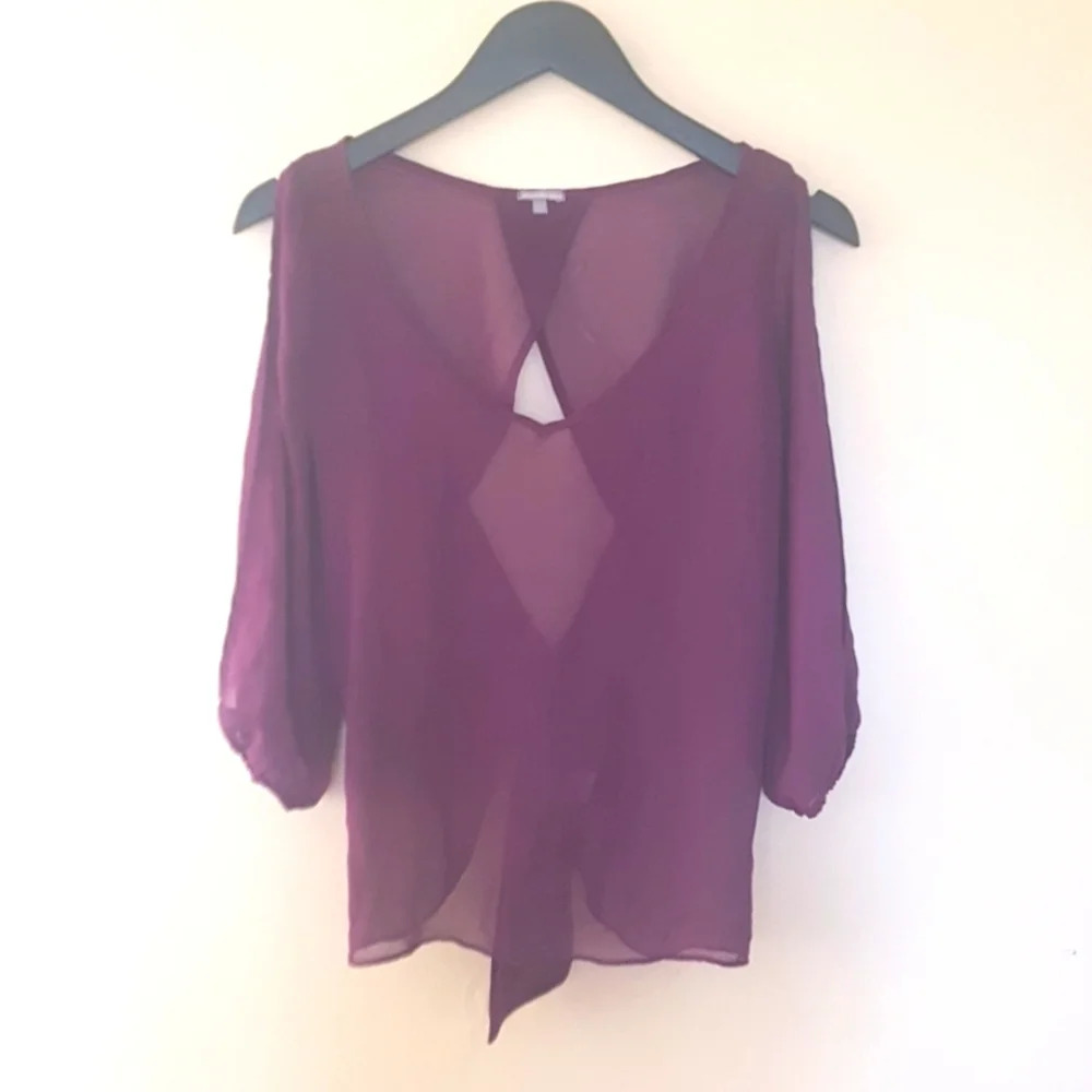 Sheer Purple Open Back Blouse - Picture 3 of 5